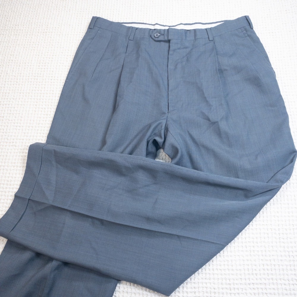 VINTAGE Christian Dior Monsieur Blue Micro Check Pleated Dress Pants Mens 35x29